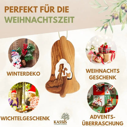 Weihnachtsdeko Baumschmuck Krippe 3er Set Glocke Anhänger - ohne Rinde - Weihnachtsdeko