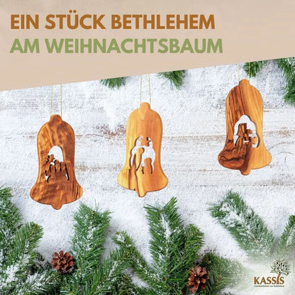 Weihnachtsdeko Baumschmuck Krippe 3er Set Glocke Anhänger - ohne Rinde - Weihnachtsdeko