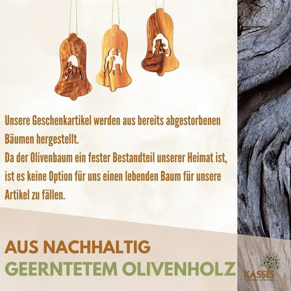 Weihnachtsdeko Baumschmuck Krippe 3er Set Glocke Anhänger - ohne Rinde - Weihnachtsdeko