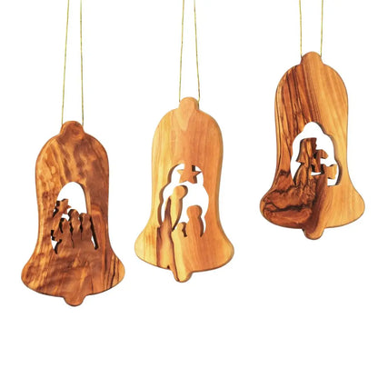 Weihnachtsdeko Baumschmuck Krippe 3er Set Glocke Anhänger - ohne Rinde - Weihnachtsdeko