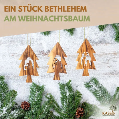 Weihnachtsdeko Baumschmuck Krippe 3er Set Tannenbaum Anhänger - ohne Rinde - Weihnachtsdeko