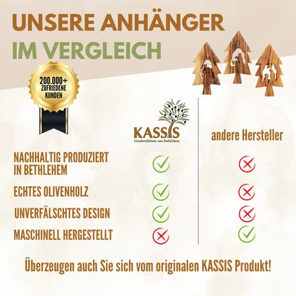 Weihnachtsdeko Baumschmuck Krippe 3er Set Tannenbaum Anhänger - ohne Rinde - Weihnachtsdeko