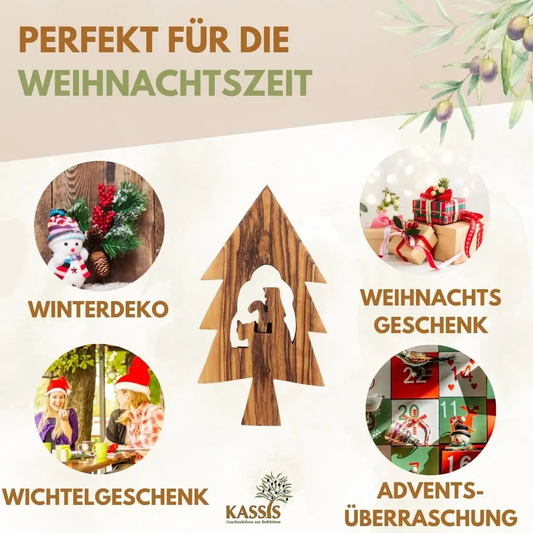 Weihnachtsdeko Baumschmuck Krippe 3er Set Tannenbaum Anhänger - ohne Rinde - Weihnachtsdeko