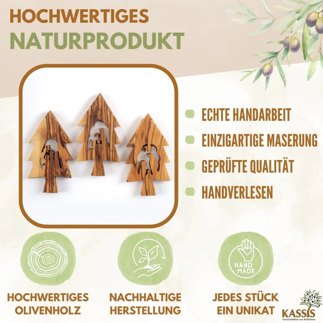 Weihnachtsdeko Baumschmuck Krippe 3er Set Tannenbaum Anhänger - ohne Rinde - Weihnachtsdeko