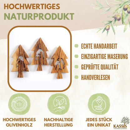 Weihnachtsdeko Baumschmuck Krippe 3er Set Tannenbaum Anhänger - ohne Rinde - Weihnachtsdeko