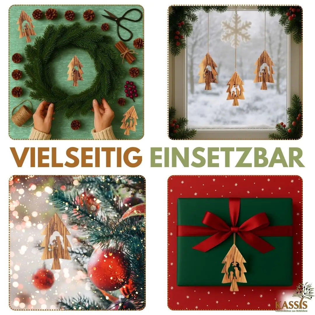 Weihnachtsdeko Baumschmuck Krippe 3er Set Tannenbaum Anhänger - ohne Rinde - Weihnachtsdeko
