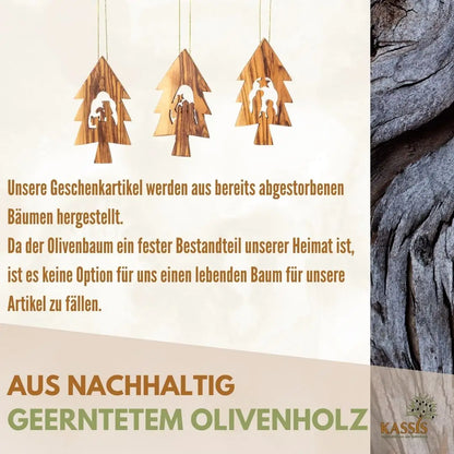 Weihnachtsdeko Baumschmuck Krippe 3er Set Tannenbaum Anhänger - ohne Rinde - Weihnachtsdeko