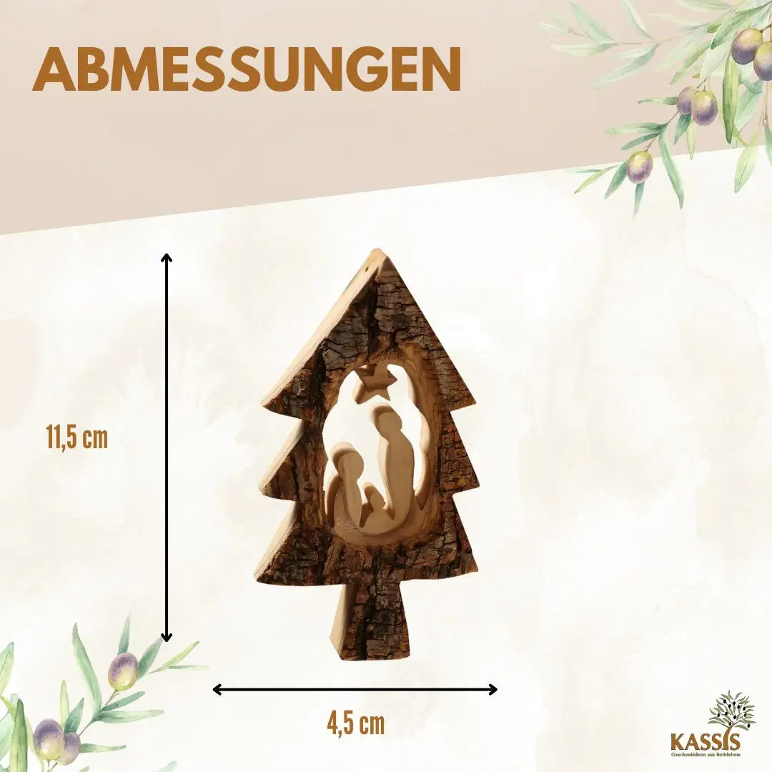 Weihnachtsdeko Baumschmuck Krippe im Tannenbaum mit Rinde 3er Set - Weihnachtsdeko