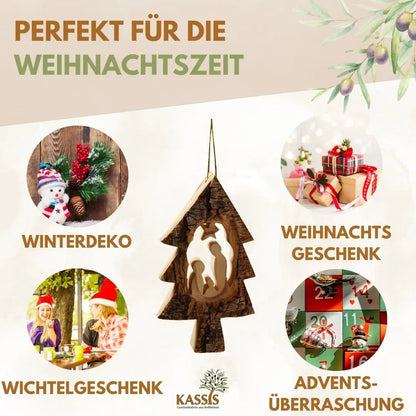Weihnachtsdeko Baumschmuck Krippe im Tannenbaum mit Rinde 3er Set - Weihnachtsdeko