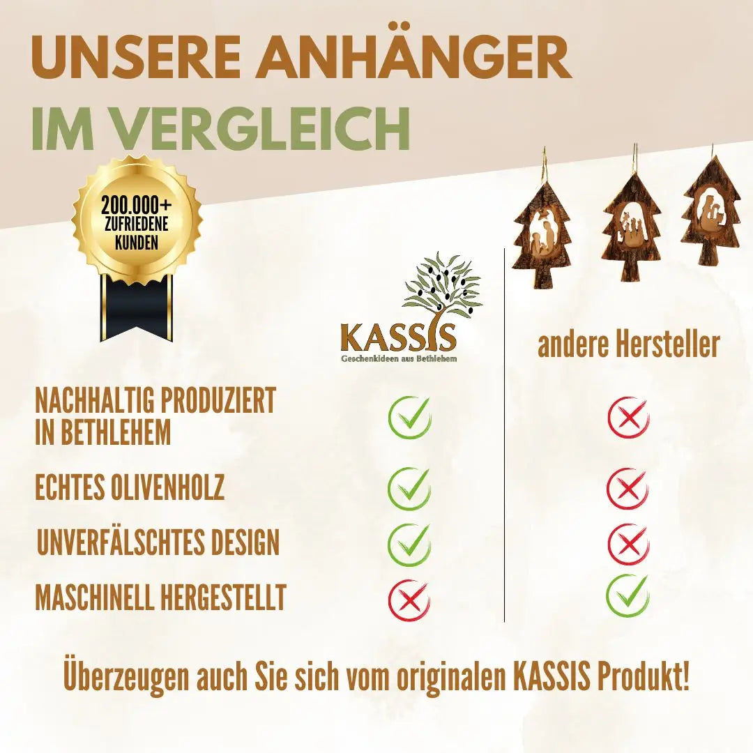 Weihnachtsdeko Baumschmuck Krippe im Tannenbaum mit Rinde 3er Set - Weihnachtsdeko
