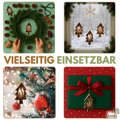 Weihnachtsdeko Baumschmuck Krippe im Tannenbaum mit Rinde 3er Set - Weihnachtsdeko