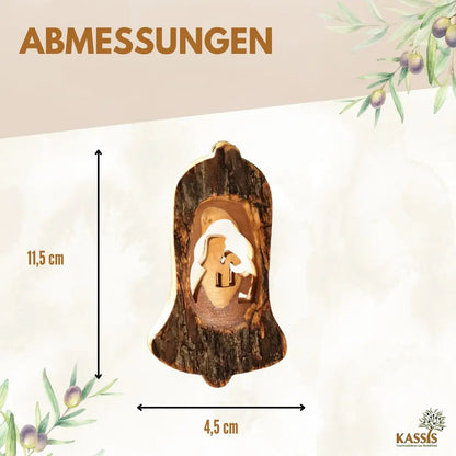 Weihnachtsdeko Baumschmuck Krippe in Glocke mit Rinde 3er Set - Weihnachtsdeko