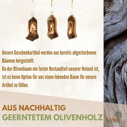 Weihnachtsdeko Baumschmuck Krippe in Glocke mit Rinde 3er Set - Weihnachtsdeko