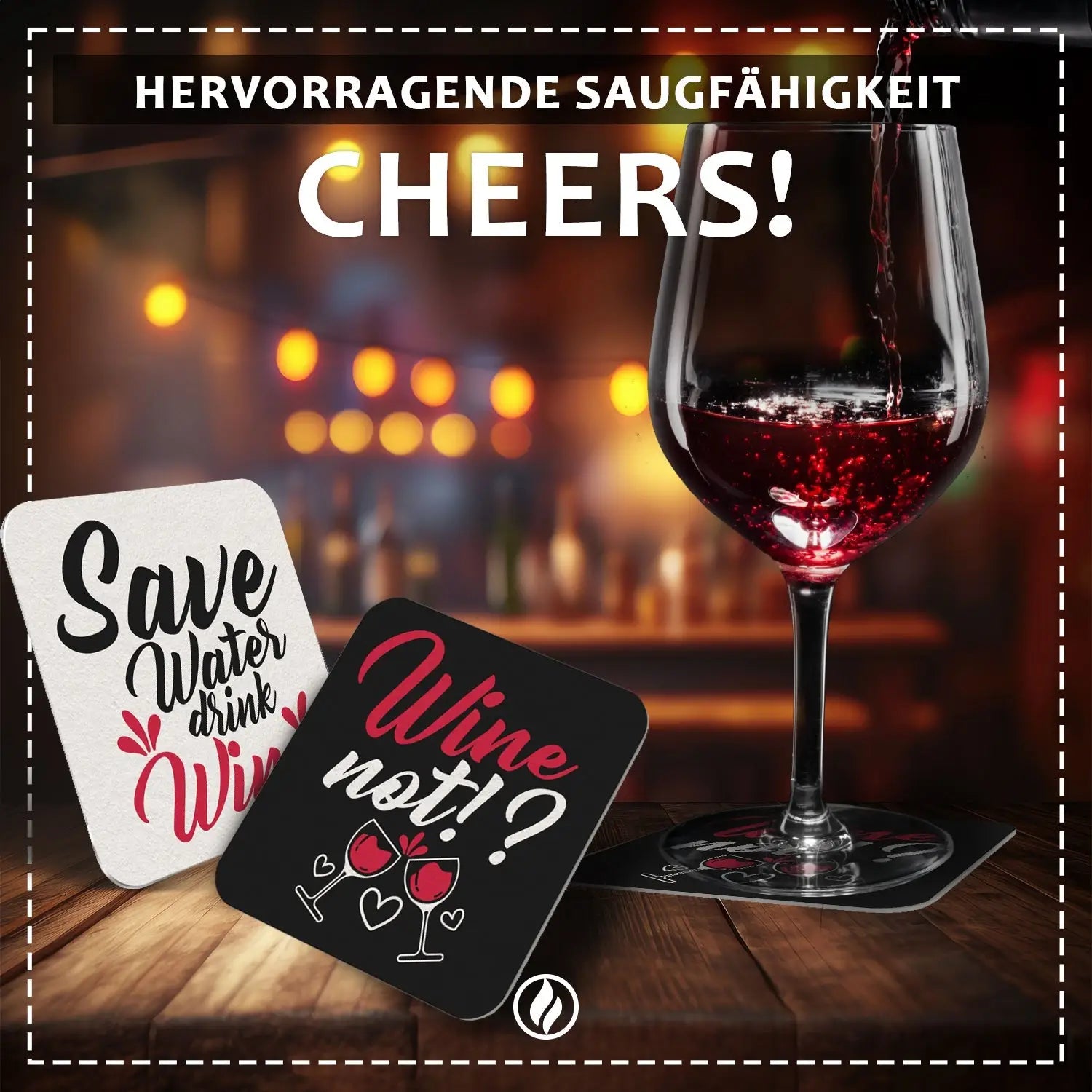 Wein Bierdeckel ’Wine Not’ & ’Save Water Drink Wine’ - 50er Set