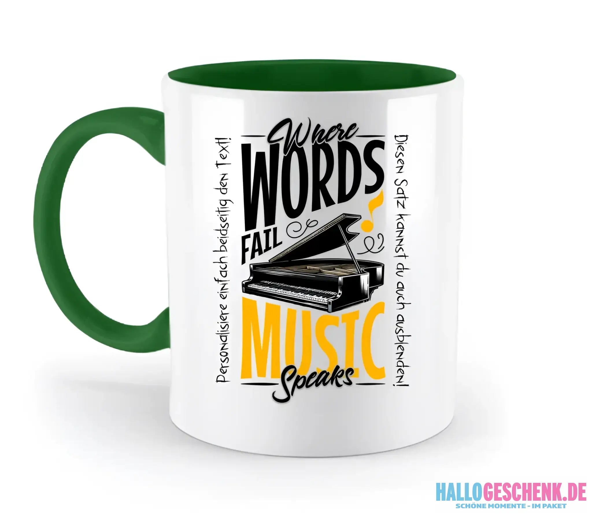 Where Word fail Music speaks • Musik • zweifarbige Tasse spülmaschinengeeignet • Exklusivdesign • personalisiert