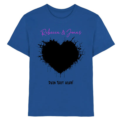 Royalblaue cotton t shirt mit schwarzem herz und pinkem schriftzug aus der wildes herz statement collection