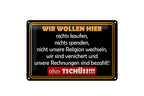 Schwarzes blechschild 20x30cm mit humorvoller roter und goldener aufschrift wir wollen nichts auf deutsch