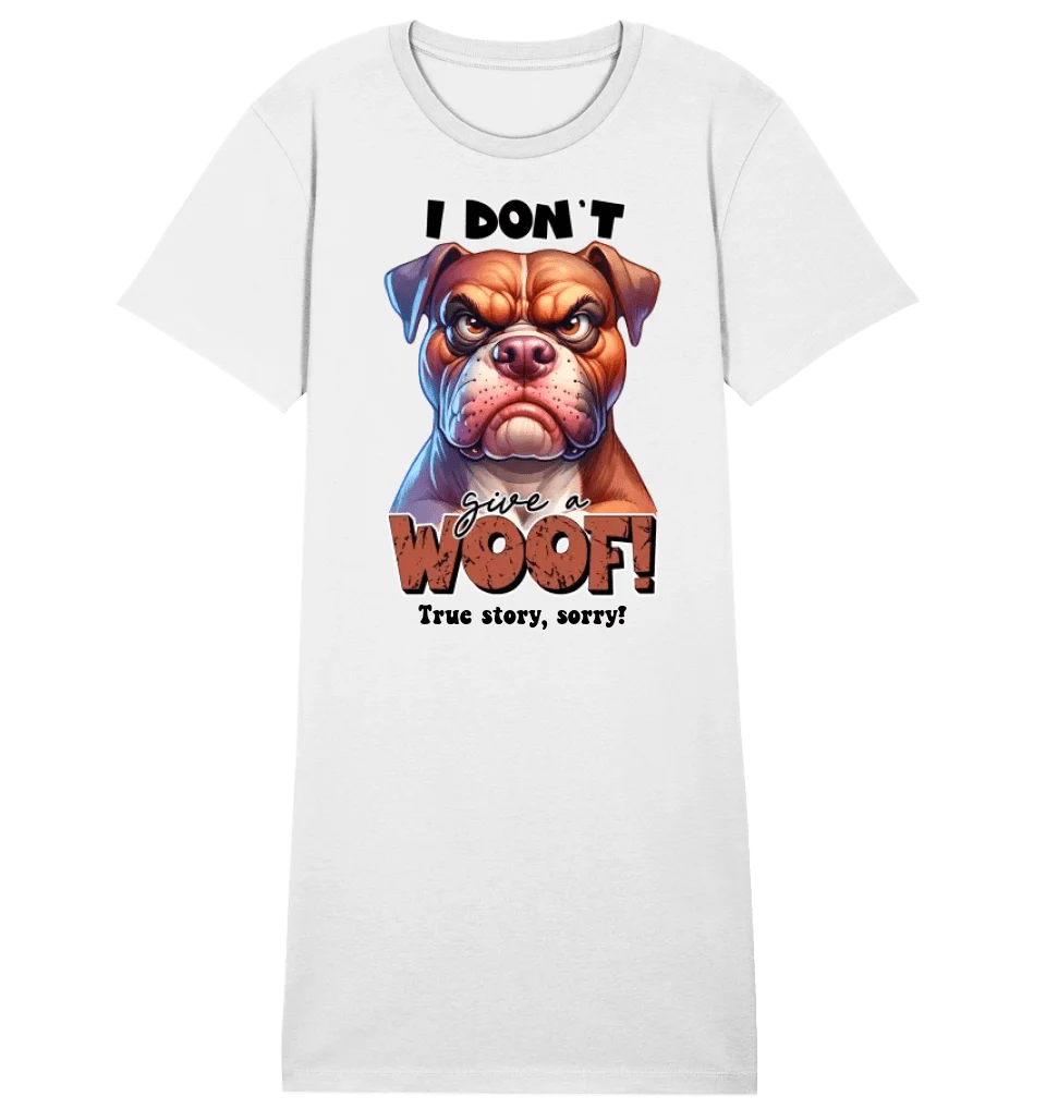 Woof! • Hund • Ladies Premium T-Shirt Kleid aus Bio - Baumwolle S - 2XL • Exklusivdesign • personalisiert von HalloGeschenk.de