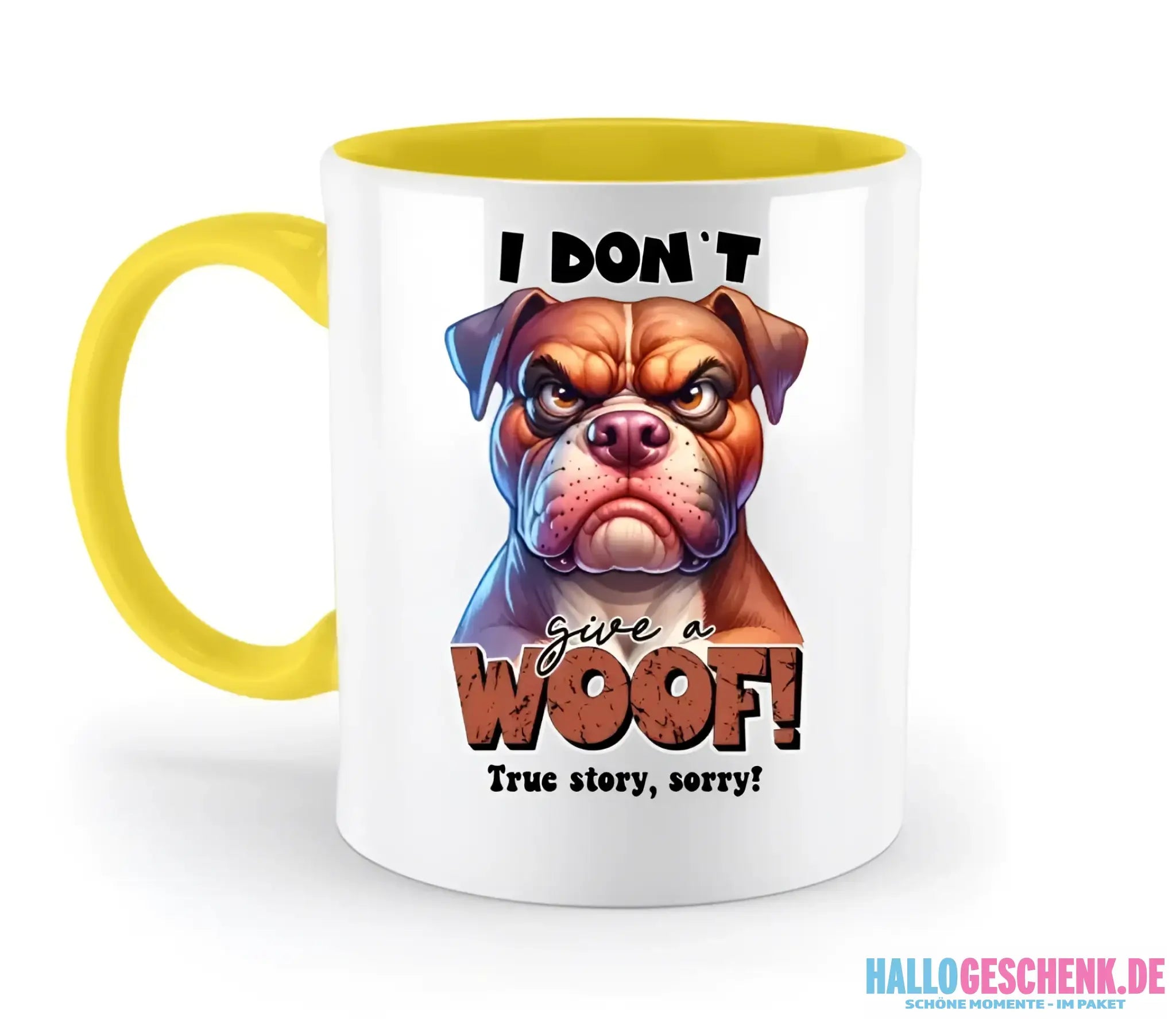 Woof! • Hund • zweifarbige Tasse • Exklusivdesign • personalisiert