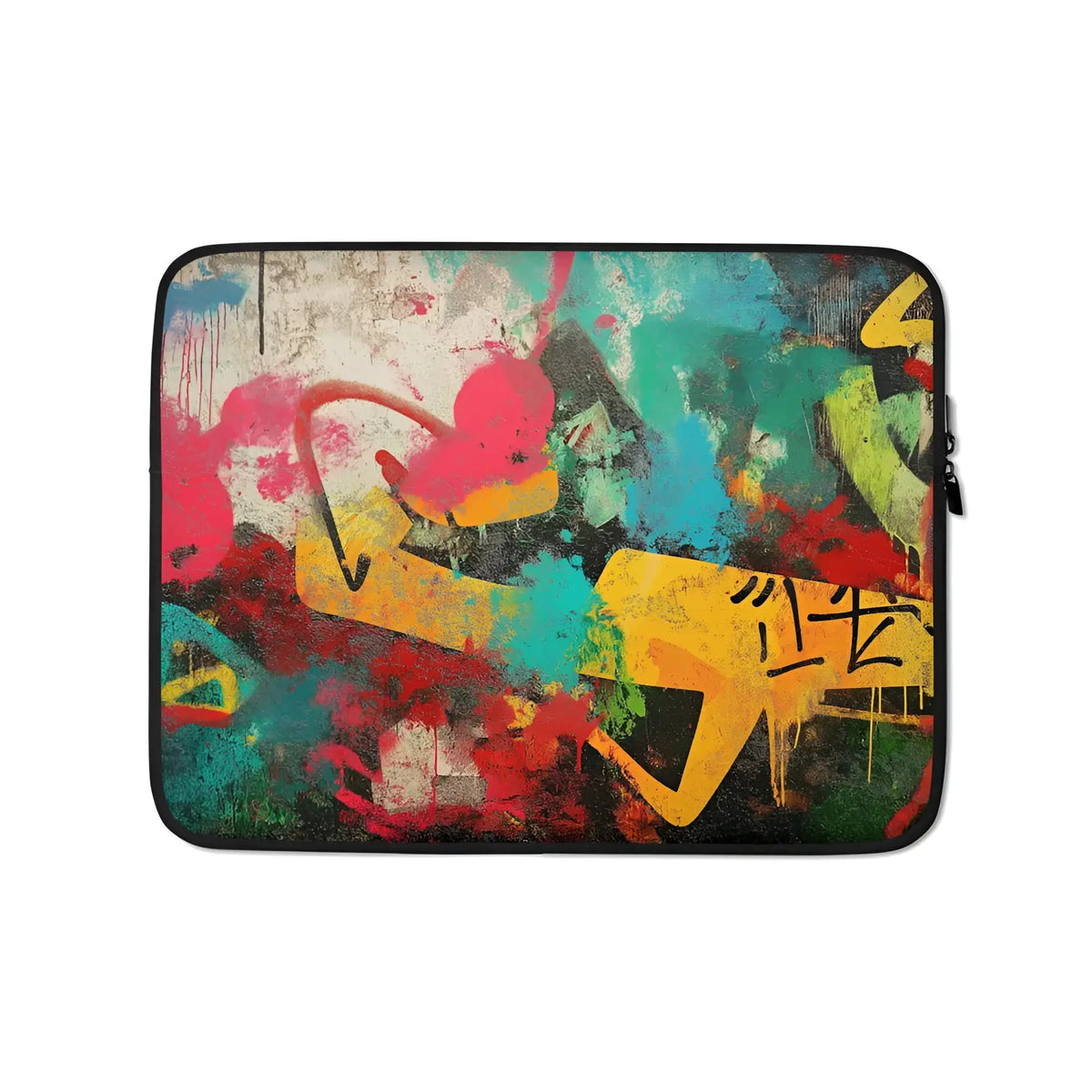 Wunderschöne laptop-tasche mit kunstdruck im graffiti-style urban vibes mit bunten pink, gelb, Petrolfarben und rot auf leinwand