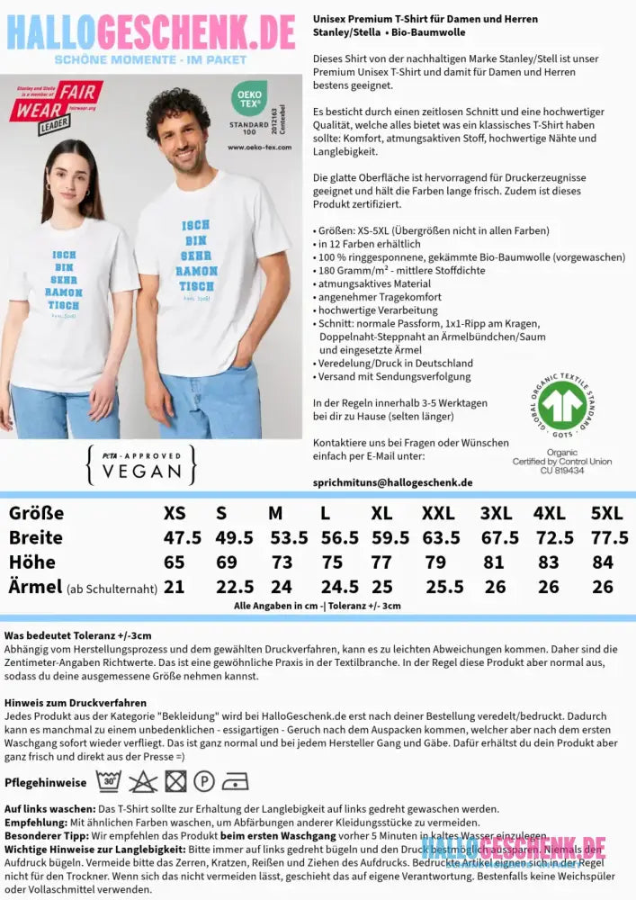 Wunschtext 2-teilig • Unisex Premium T-Shirt XS-5XL aus Bio-Baumwolle für Damen & Herren • Exklusivdesign • personalisiert