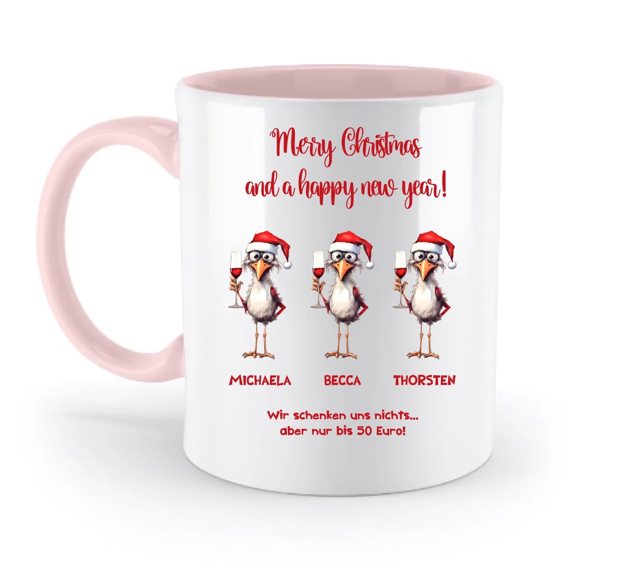 X-Mas Drink Ducks mit Wunschtext • 1-3 Enten verfügbar (personalisierbare Motive) • Weihnachtsente - Zweifarbige Tasse