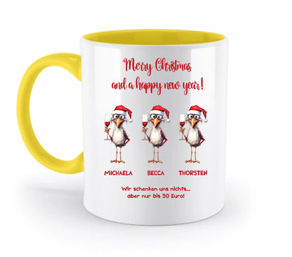 X-Mas Drink Ducks mit Wunschtext • 1-3 Enten verfügbar (personalisierbare Motive) • Weihnachtsente - Zweifarbige Tasse