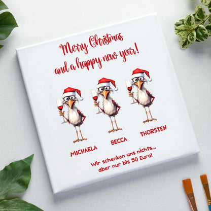 X-Mas Drink Ducks mit Wunschtext • 1-3 Enten verfügbar (personalisierbare Motive) • Weihnachtsente - Leinwand