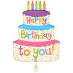 Xxl luftballon girly birthday cake in bunt mit lila blau pinken schichten und happy birthday to you schrift