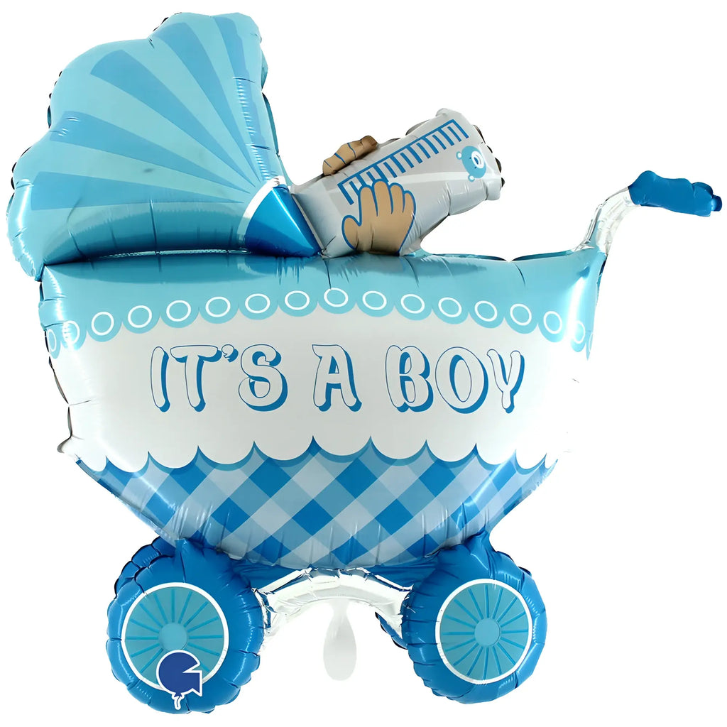 Xxl luftballon inflatable buggy in blau und weiß mit its boy print für baby boys party decoration