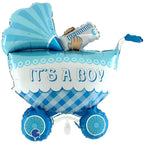Xxl luftballon inflatable buggy in blau und weiß mit its boy print für baby boys party decoration