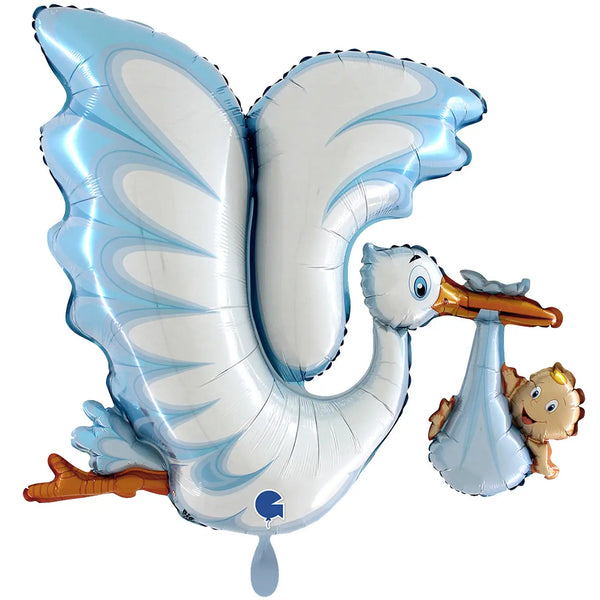 XXL Luftballon: Storch Junge Baby Babyshower (Luft/Helium) - Luftballons