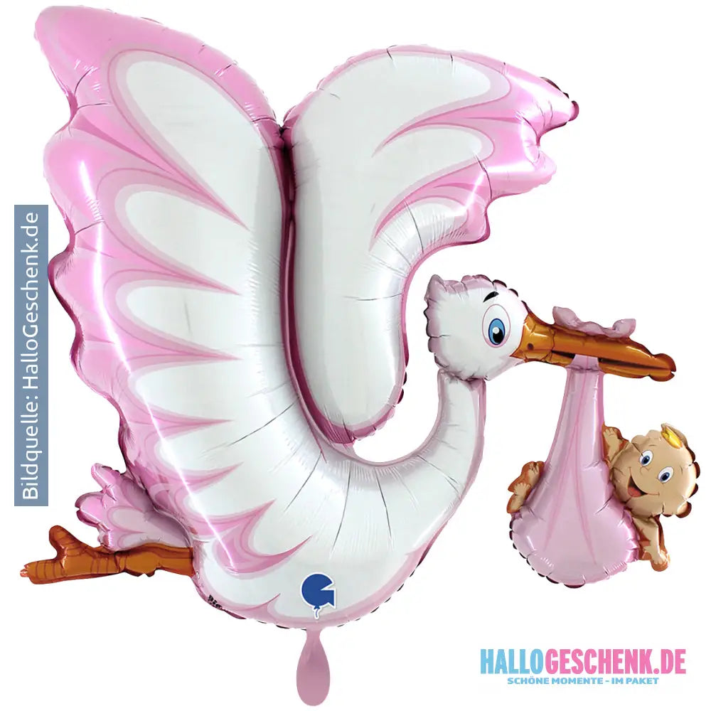 XXL Luftballon: Storch Mädchen Baby Babyshower Luft/Helium