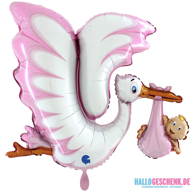 XXL Luftballon: Storch Mädchen Baby Babyshower Luft/Helium