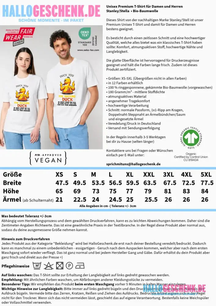 You ducking Duck • ENTE • Unisex Premium T-Shirt XS-5XL aus Bio-Baumwolle für Damen & Herren • Exklusivdesign • personalisiert