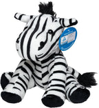 Plüsch zebra zora mit schwarz-weißen streifen, weichem stoff, gestickten augen und buschiger mähne