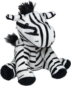 plüschtier zebra zora mit schwarz-weißen streifen, weichem stoffkörper, kleinen knopfaugen und wuschelmähne