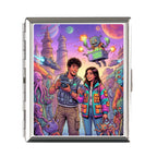 Silberrahmen zigarettenetui mit buntem cartoon alien vacation motiv für 16-20 zigaretten personalisierbar