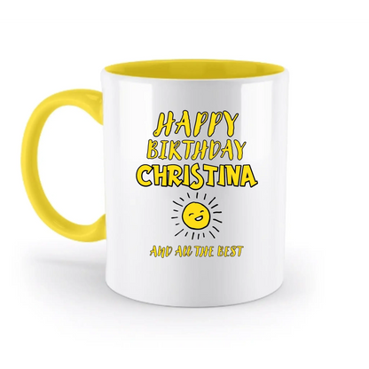 Zum Geburtstag mit deinem Wunschnamen • Birthday • zweifarbige Tasse • spülmaschinengeeignet • personalisiert