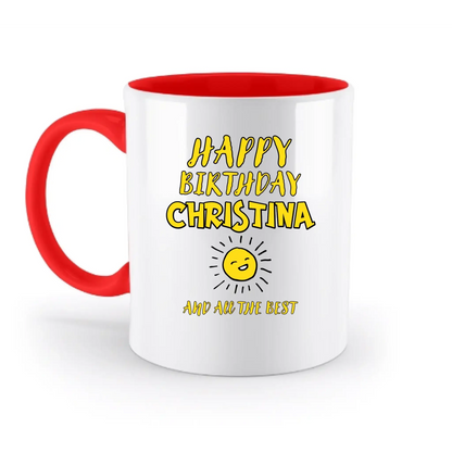 Zum Geburtstag mit deinem Wunschnamen • Birthday • zweifarbige Tasse • spülmaschinengeeignet • personalisiert