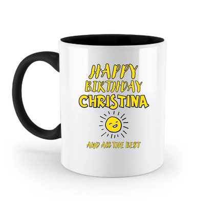 Zum Geburtstag mit deinem Wunschnamen • Birthday • zweifarbige Tasse • spülmaschinengeeignet • personalisiert