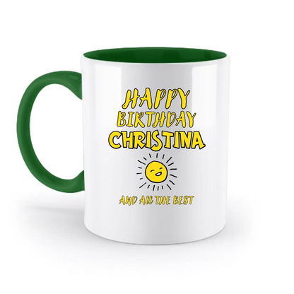 Zum Geburtstag mit deinem Wunschnamen • Birthday • zweifarbige Tasse • spülmaschinengeeignet • personalisiert