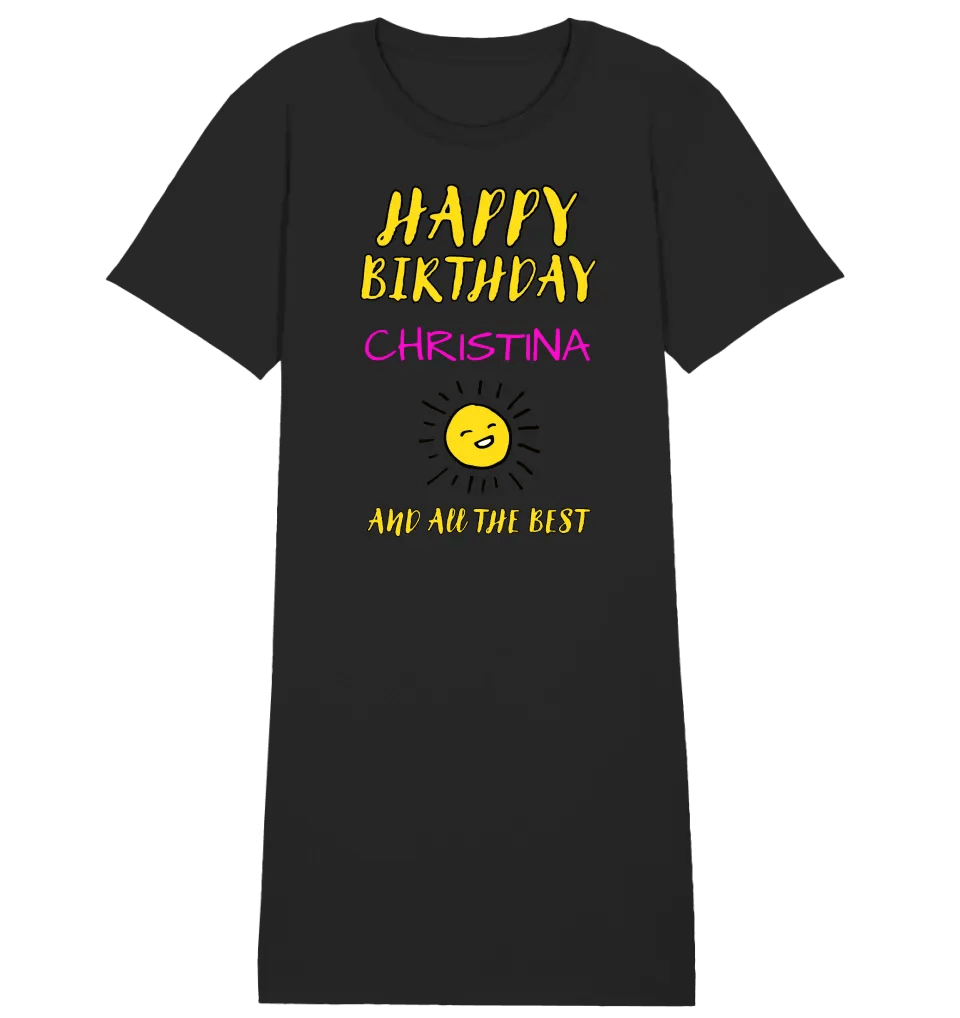 Zum Geburtstag mit deinem Wunschnamen • Ladies Premium T - Shirt Kleid aus Bio - Baumwolle S - 2XL - HalloGeschenk.de #geschenkideen# #personalisiert# #geschenk#