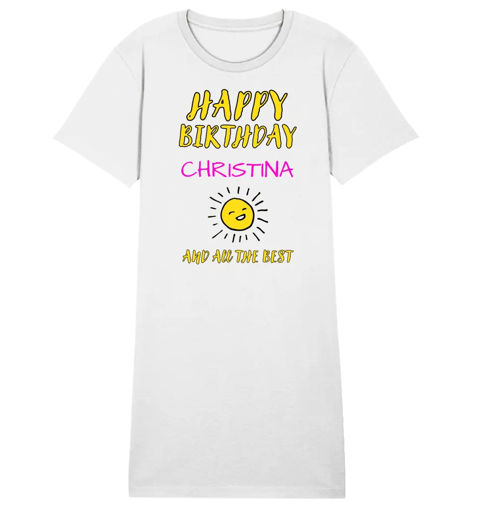 Zum Geburtstag mit deinem Wunschnamen • Ladies Premium T - Shirt Kleid aus Bio - Baumwolle S - 2XL - HalloGeschenk.de #geschenkideen# #personalisiert# #geschenk#