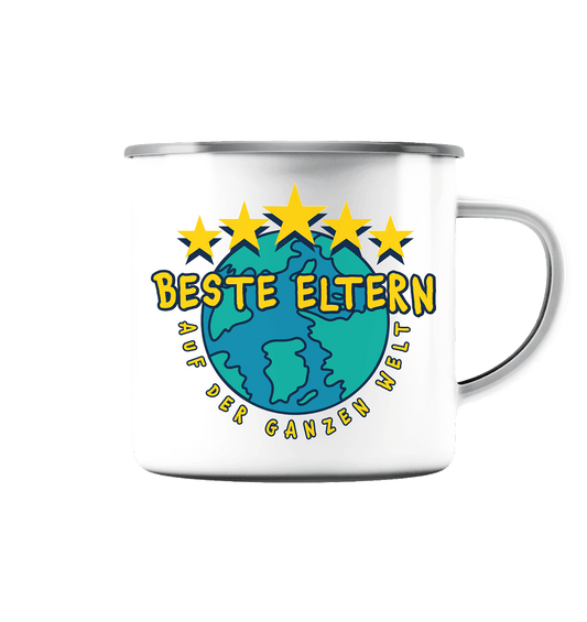 BESTE ELTERN - Emaille Tasse (Silber) - HalloGeschenk.de