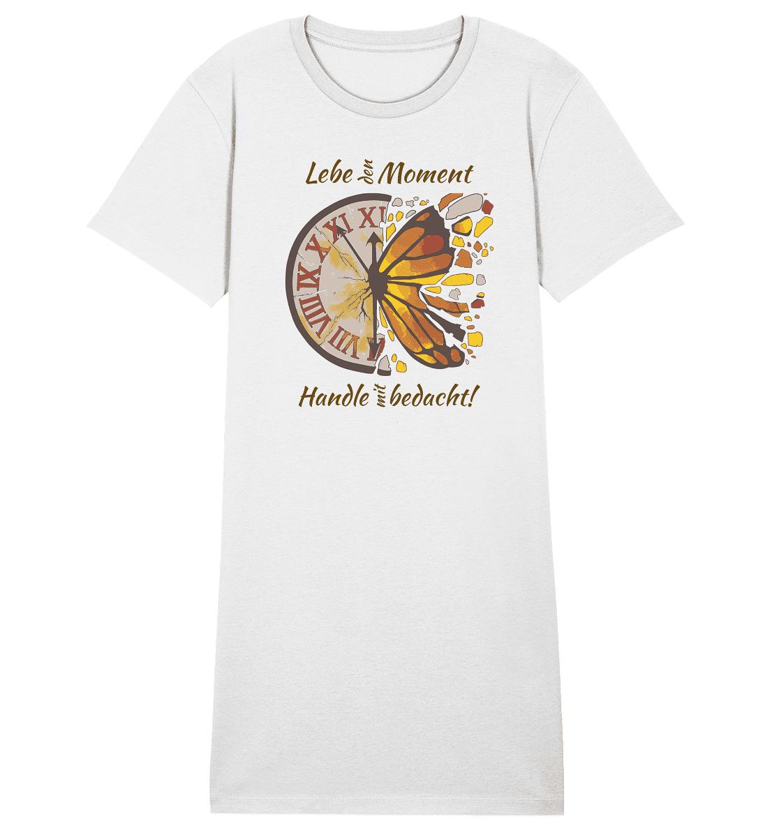 Lebe den Moment - Schmetterling - Weisheit - Ladies Organic Shirt Dress - HalloGeschenk.de #geschenkideen #geschenkidee #personalisiert #personalisierte #geschenk #geschenke